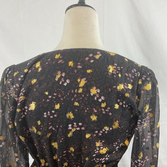 Sage The Label Mini Dress S Black Gold Purple Print Crossover Neck - Picture 7 of 10